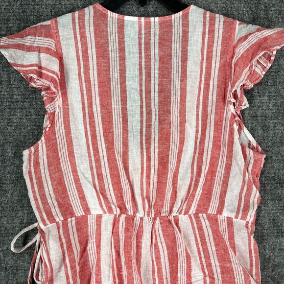 Old Navy Shirt Womens Large Red Wrap Chambray Basic Cotton Linen Striped Cropped - Picture 5 of 12